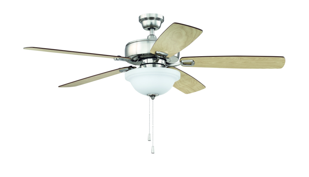 52" Twist N Click Fan in Brushed Polished Nickel w/ Ash/Mahogany Blades (3-Light Bowl)