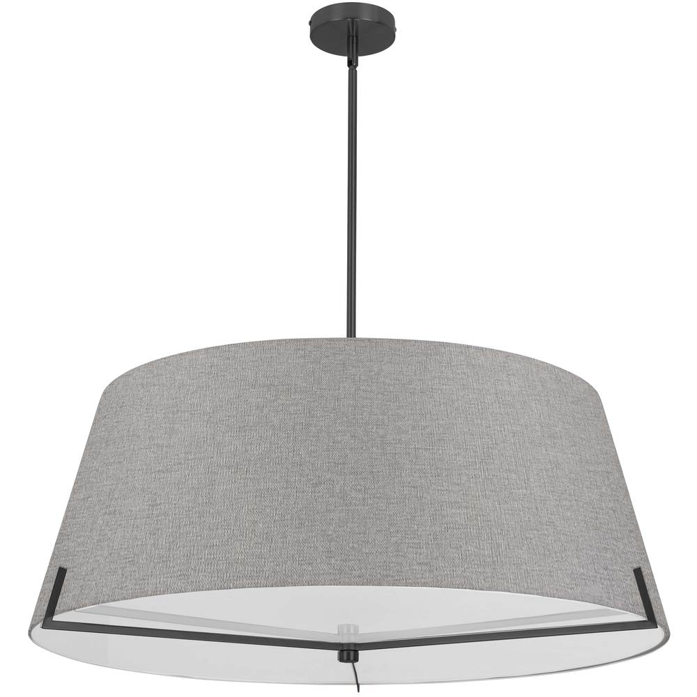 4 Light Incandescent Pendant Matte Black with Grey Fabric shade