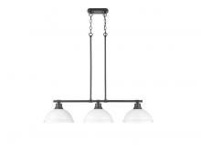 Golden Canada 3602-3LP BLK-WHT - Duncan Small Pendant with Chain in Rubbed Bronze with Aged Brass