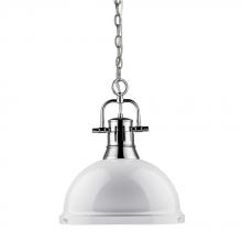 Golden Canada 3602-L CH-WH - Duncan 1 Light Pendant with Chain in Chrome with a White Shade