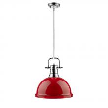 Golden Canada 3604-L CH-RD - Duncan 1 Light Pendant with Rod in Chrome with a Red Shade