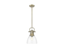 Golden Canada 3604-S AB-CLR - Duncan Small Pendant with Rod in Aged Brass with Clear Glass