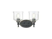 Golden Canada 0806-BA2 ABI-HWG - Keating 2 Light Bath Vanity in Antique Black Iron with Hammered Water Glass Shade