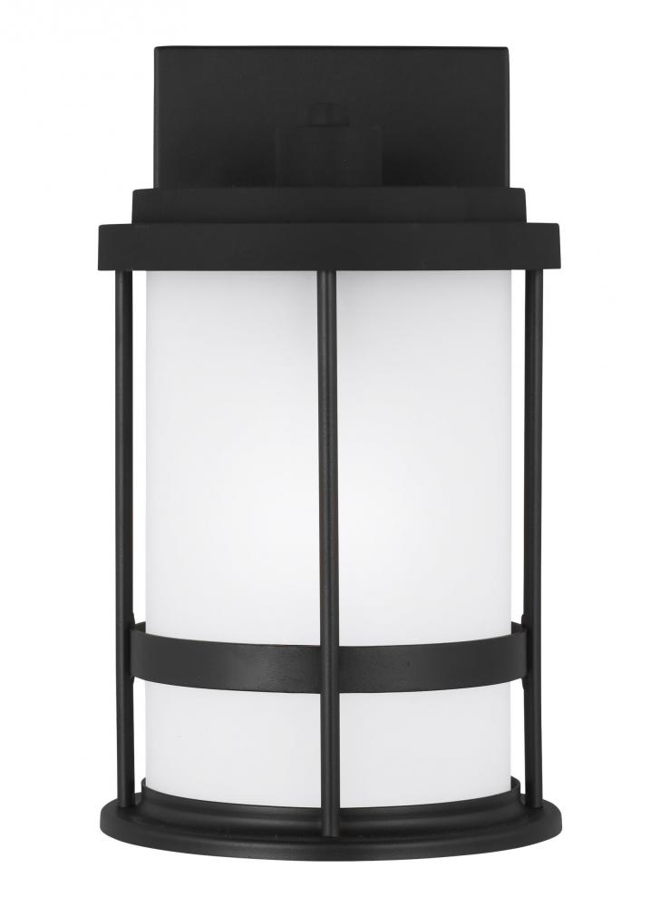 Wilburn modern 1-light LED outdoor exterior Dark Sky compliant small wall lantern sconce in black fi