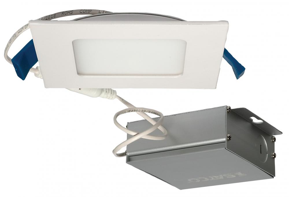 10 watt LED Direct Wire Downlight; Edge-lit; 4 inch; 3000K; 120 volt; Dimmable; Square; Remote