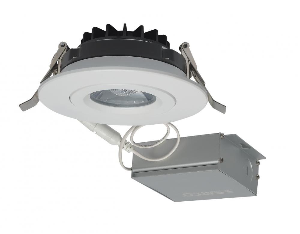 12 watt LED Direct Wire Downlight; Gimbaled; 4 inch; 3000K; 120 volt; Dimmable; Round; Remote