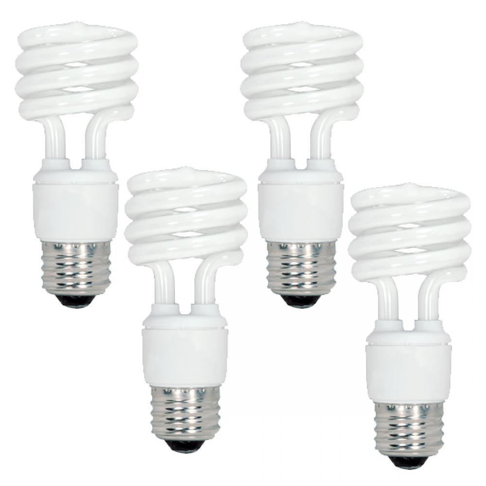 13 Watt; Mini Spiral Compact Fluorescent; 2700K; 82 CRI; Medium base; 120 Volt; 4-pack