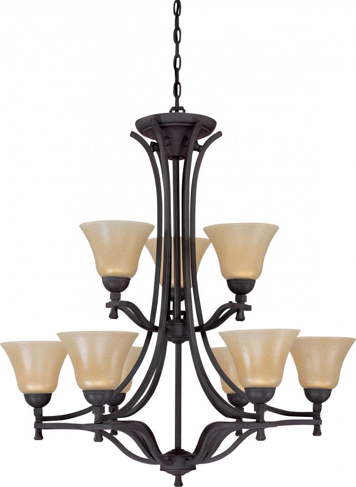 9-Light Medium 2-Tier Chandelier in Mountain Lodge Finish with Toasted Honey Glass