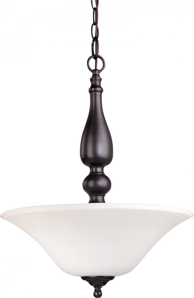 3-Light Hanging Pendant Light Fixture in Dark Chocolate Bronze and White Satin Glass and (3) 13W