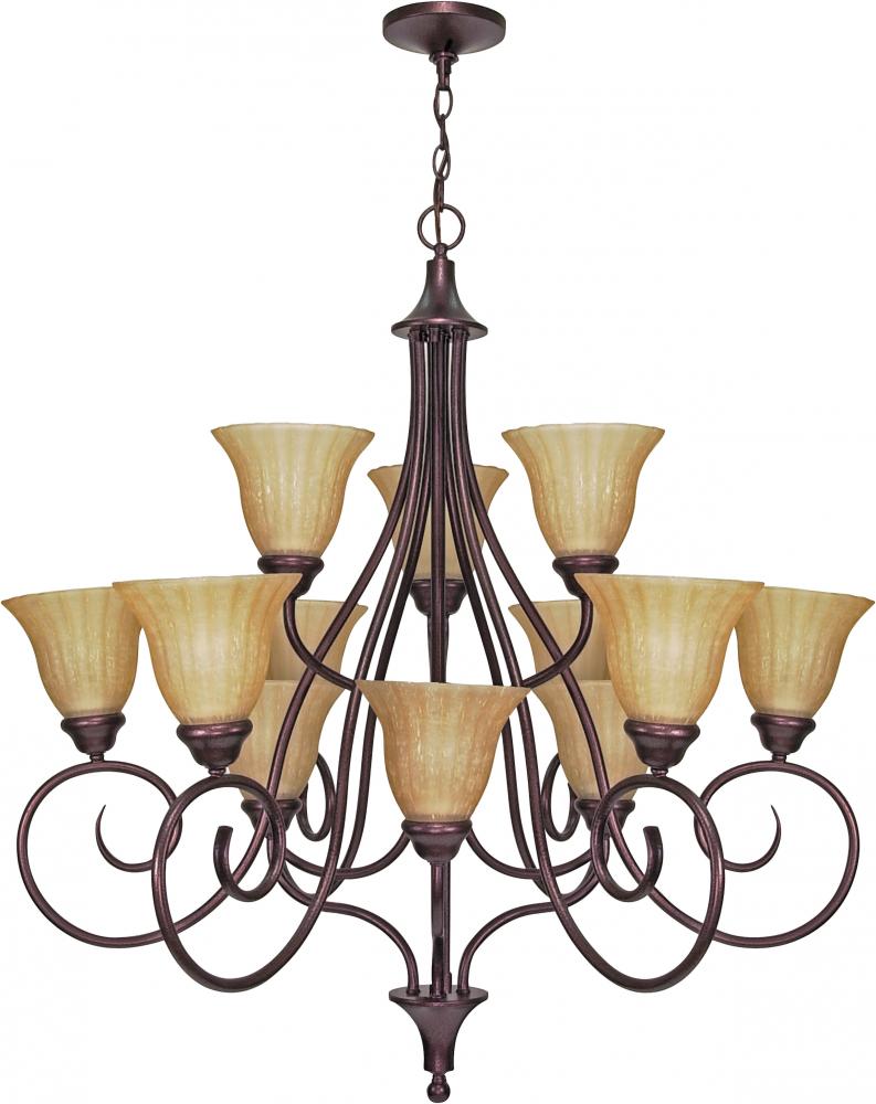 Moulan ES; 12 Light; Chandelier 3 Tier with Champagne Linen Glass; Lamp Included