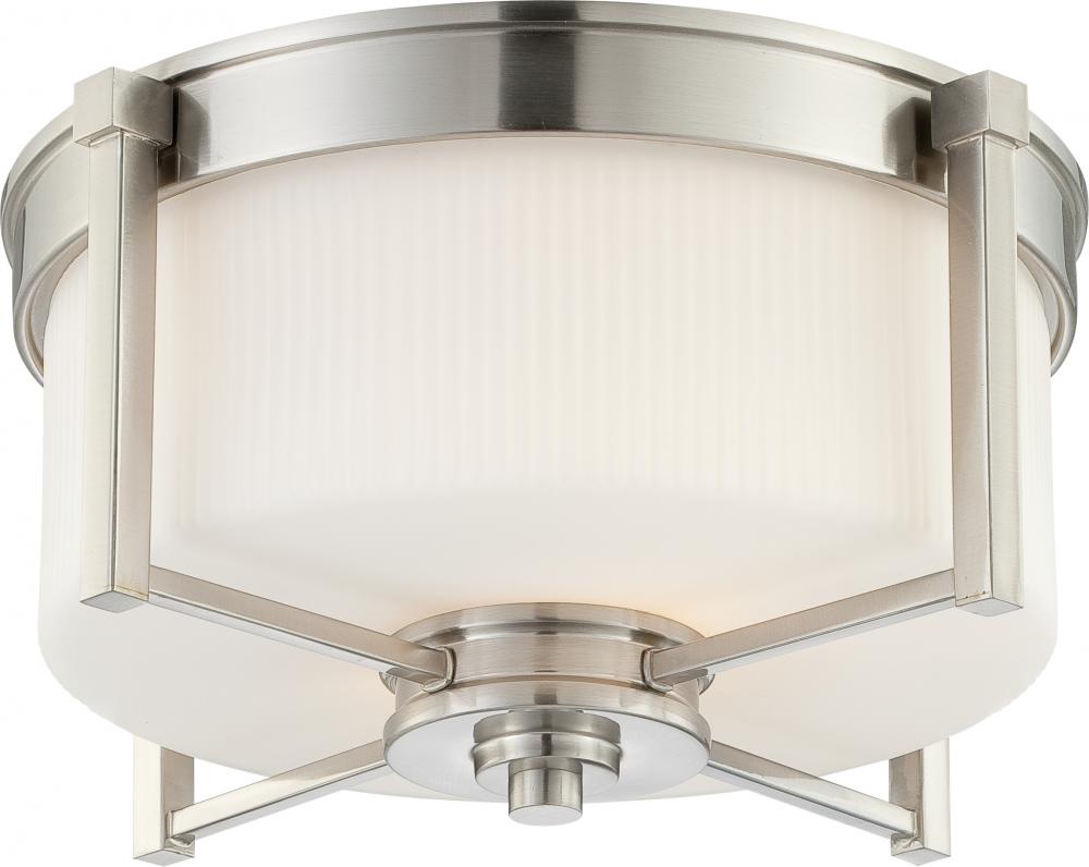 2-Light Flush Mount Ceiling Light in Brushed Nickel Finish with White Satin Glass