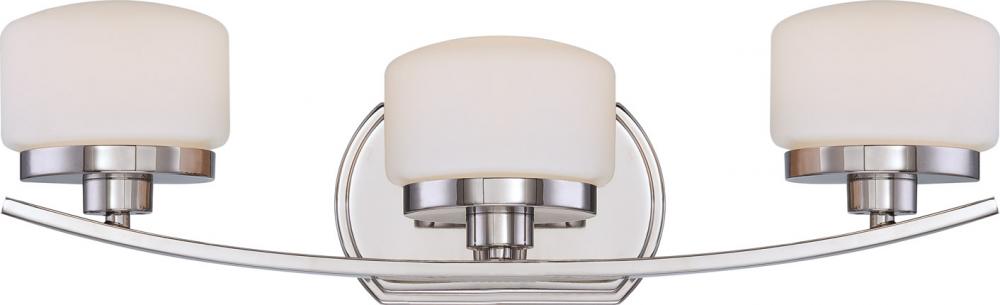 3-Light Wall Mounted Vanity Light in Polished Nickel Finish with Etched Opal Glass