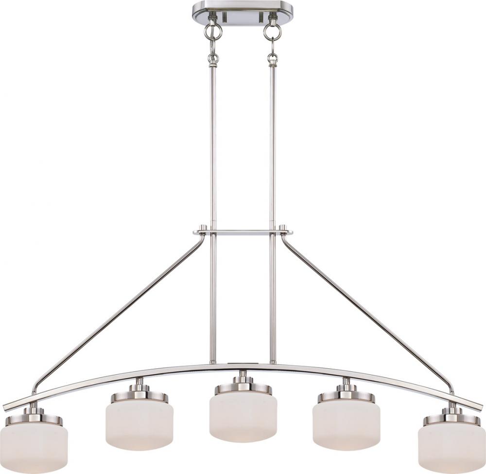 5-Light Island Pendant Light in Polished Nickel Finish with Etched Opal Glass