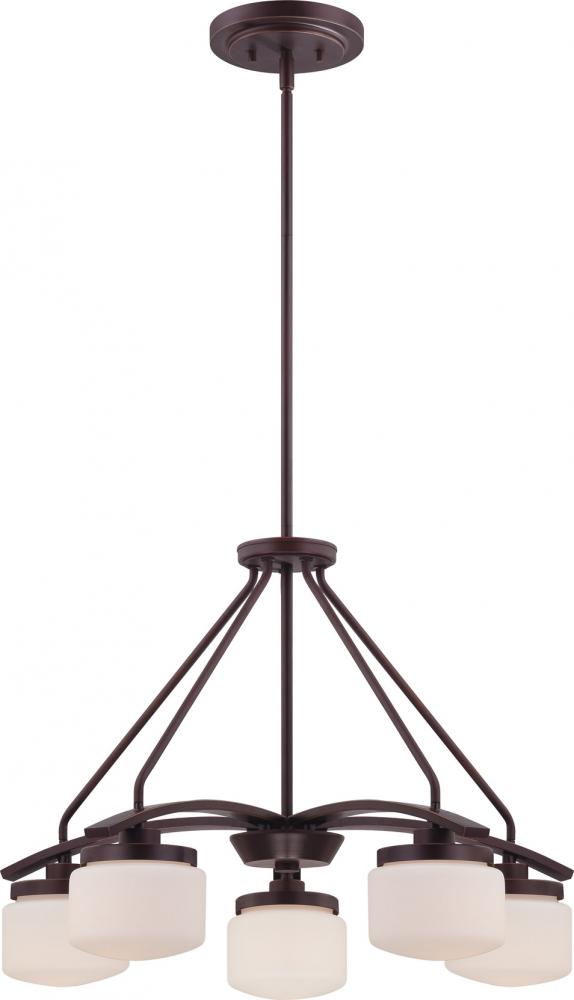 5-Light Russet Bronze Chandelier with Etched Opal Glass