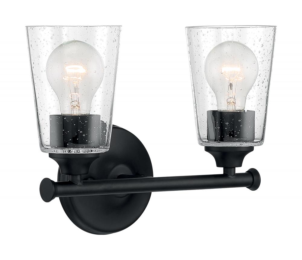 Bransel - 2 Light Vanity with Seeded Glass - Matte Black Finish