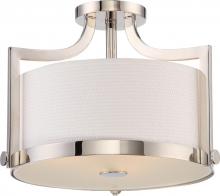 Nuvo 60/5883 - Meadow - 3 Light Semi Flush with White Fabric Shade - Polished Nickel Finish