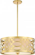 Nuvo 60/5964 - Filigree - 3 Light Pendant with Beige Linen Shade - Natural Brass Finish