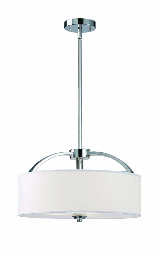 Milano, ICH425A03CH16, 3 Lt Rod Chandelier, White Fabric Shade, Frosted Glass Diffuser