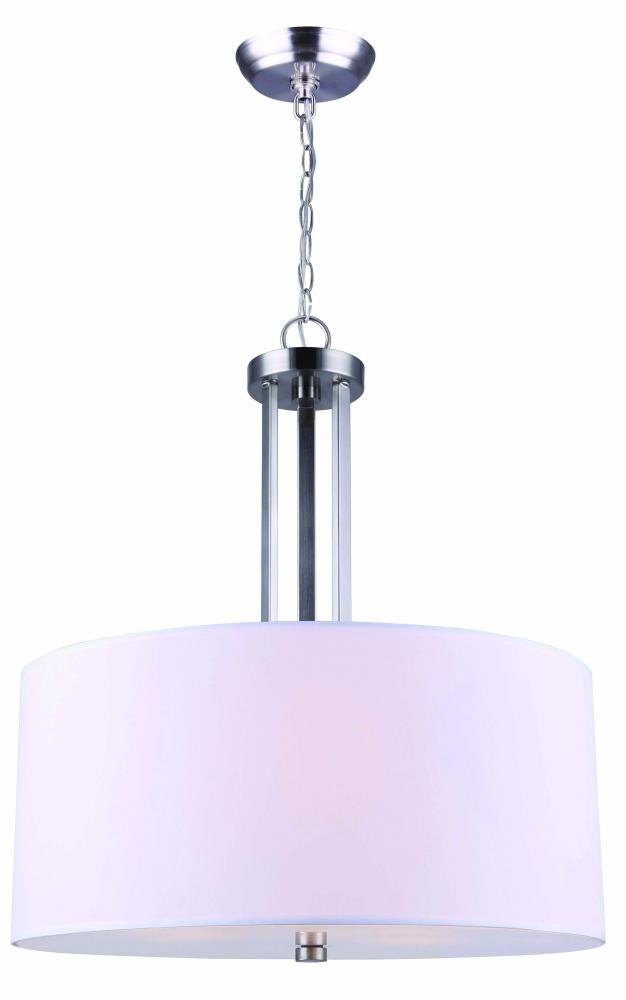 River, ICH578A03BN18, 3 Lt Chain Chandelier, White Fabric Shade, Frosted Glass Diffuser