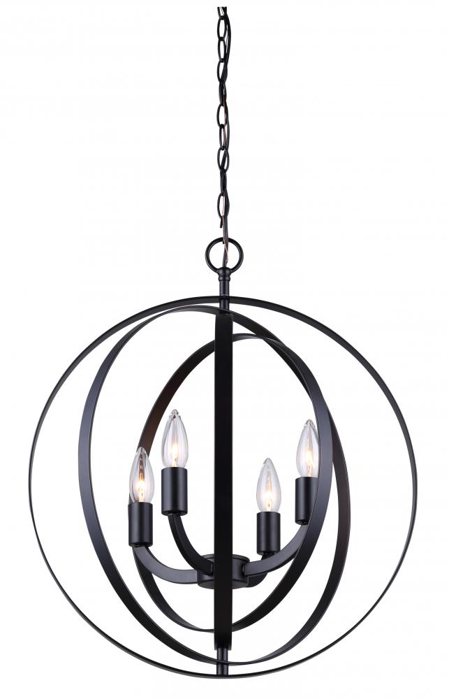 MERIDIAN, ICH182B04BK18, 4 Lt 18 IN Chain Chandelier, 60W Type C, 18 IN W x 21 IN H