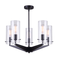Canarm ICH759A05BK - JONI, MBK Color, 5 Lt Rod Chandelier, Clear Glass, 100W Type A