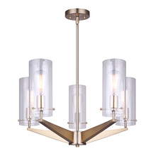 Canarm ICH759A05GD - JONI, GD Color, 5 Lt Rod Chandelier, Clear Glass, 100W Type A, 24inch W x 17.5 -