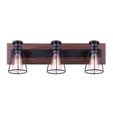 Canarm IVL752A03BKW - BLAKE, MBK + Faux Wood, 3 Lt Vanity, 100W Type A, 24inch W x 8inch H x 6.75inch D