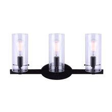 Canarm IVL759A03BK - JONI, MBK Color, 3 Lt Vanity, Clear Glass, 100W Type A, 24inch W x 12.375inch H x 6inch D