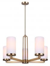 Canarm ICH1165A05GD - KINSLEA, 5 Lt Rod Chandelier, Flat Opal Ribbing Glass, 60W Type A, 25.75" W x 21.5 - 69.5" H