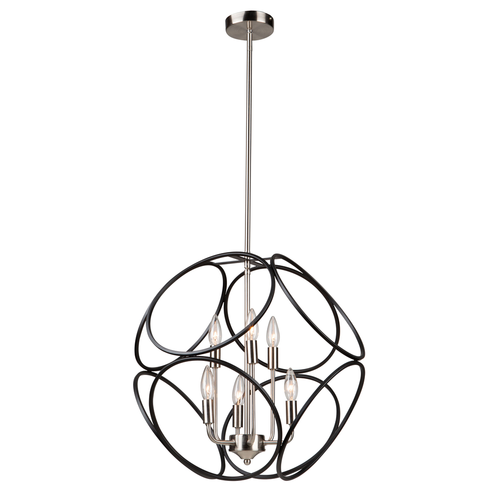 Sorrento 2 Tier 6 Light Chandelier (Matte Black & Satin Nickel)