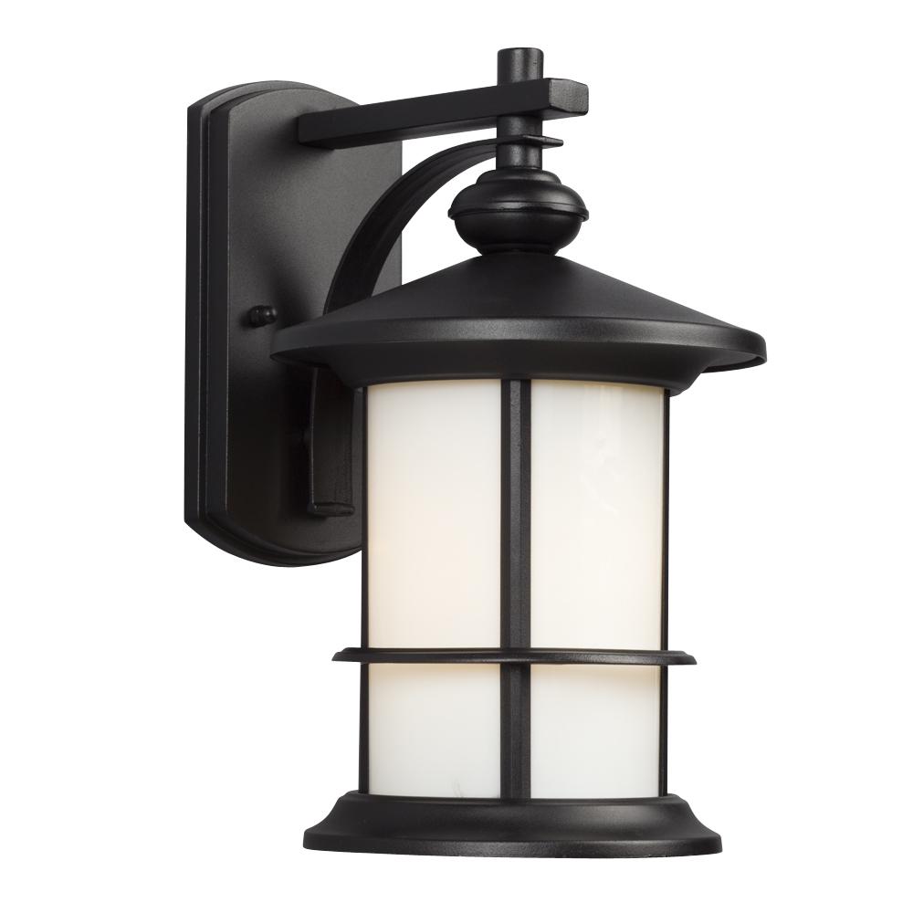 Outdoor Wall Mount Lantern - in Black finish with White Art Glass
