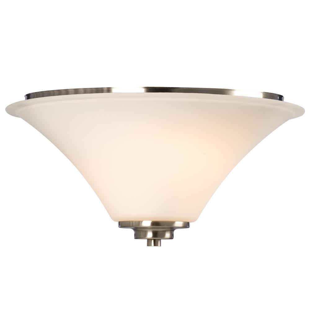 2-Light Flush Mount - Brushed Nickel with White Glass