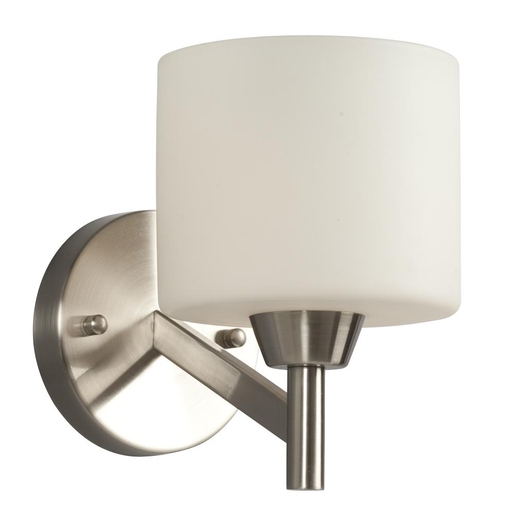 Single Light Vanity - Brushed Nickel with Satin White Glass