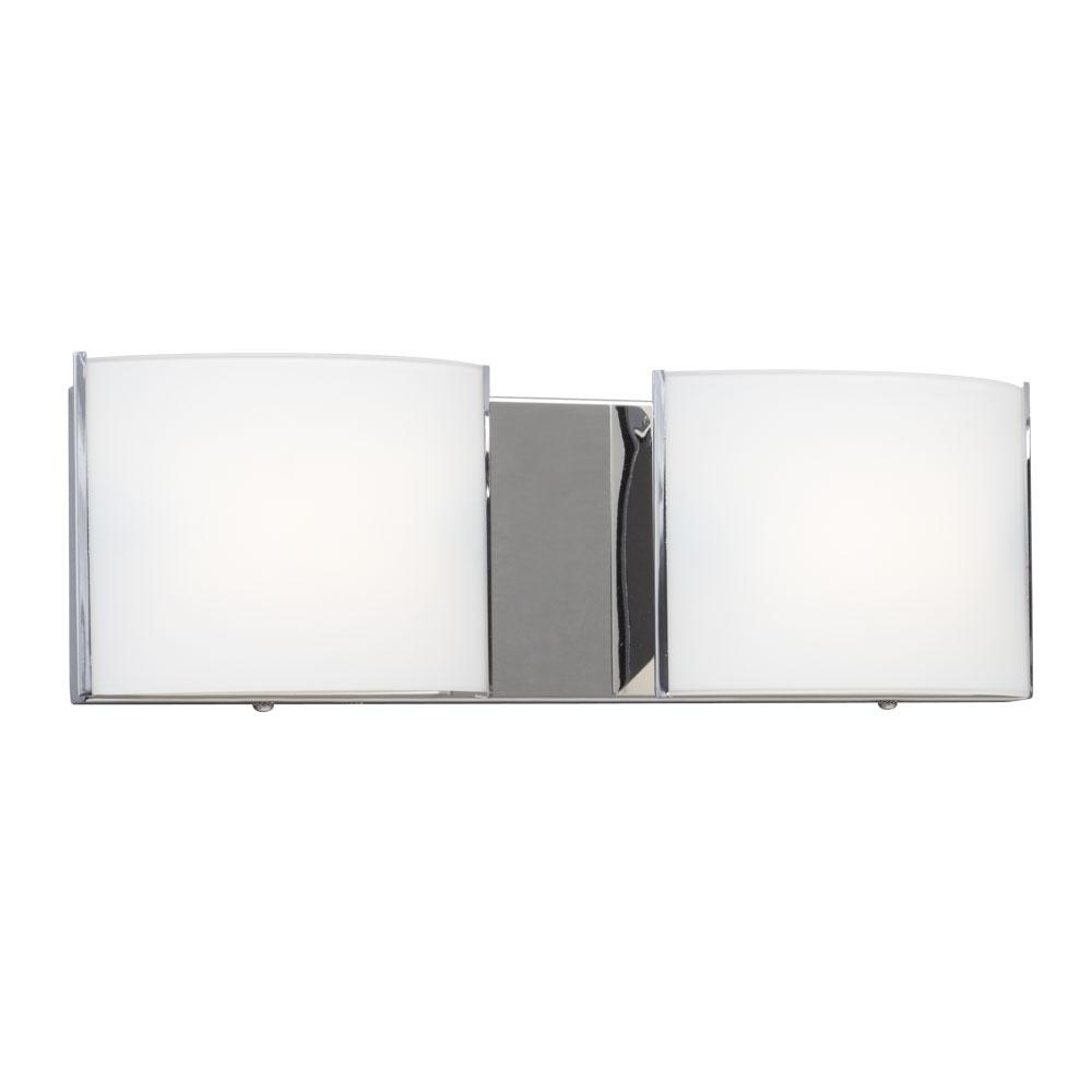 2-Light Vanity Chrome with Curved Satin White Glass Shades