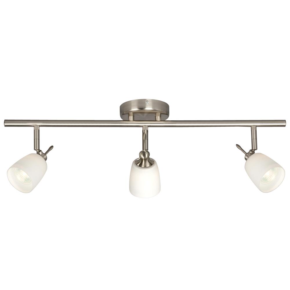 Three Light Halogen Track - Brushed Nickel with White Glass