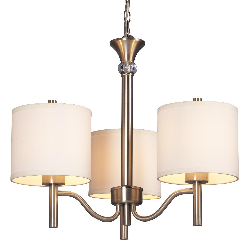 3-Light Chandelier - Brushed Nickel with Off-White Linen Shades