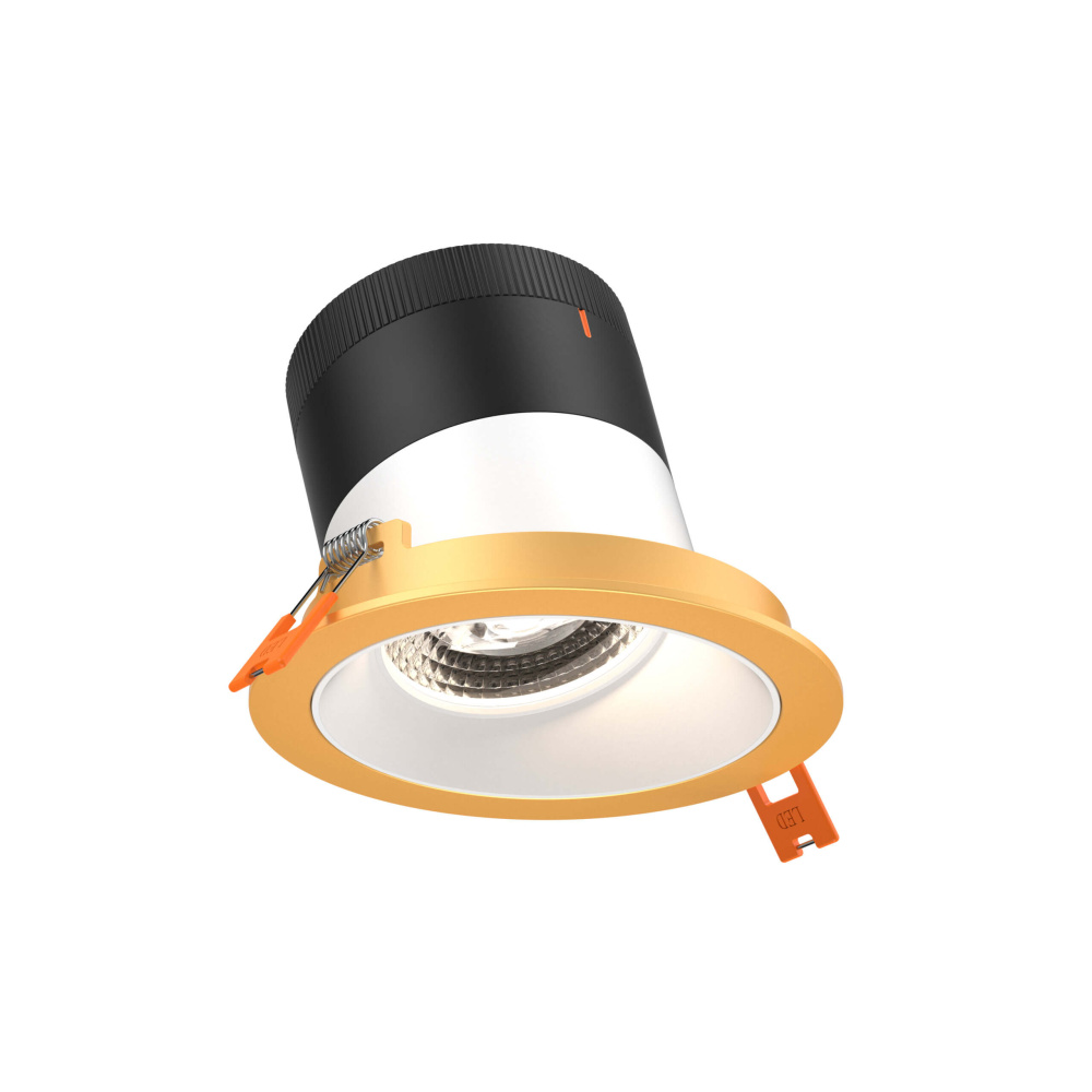 4in Modular Downlight, 5CCT, 35 degree Beam Angle, Slope Ceiling, White, Gold Trim