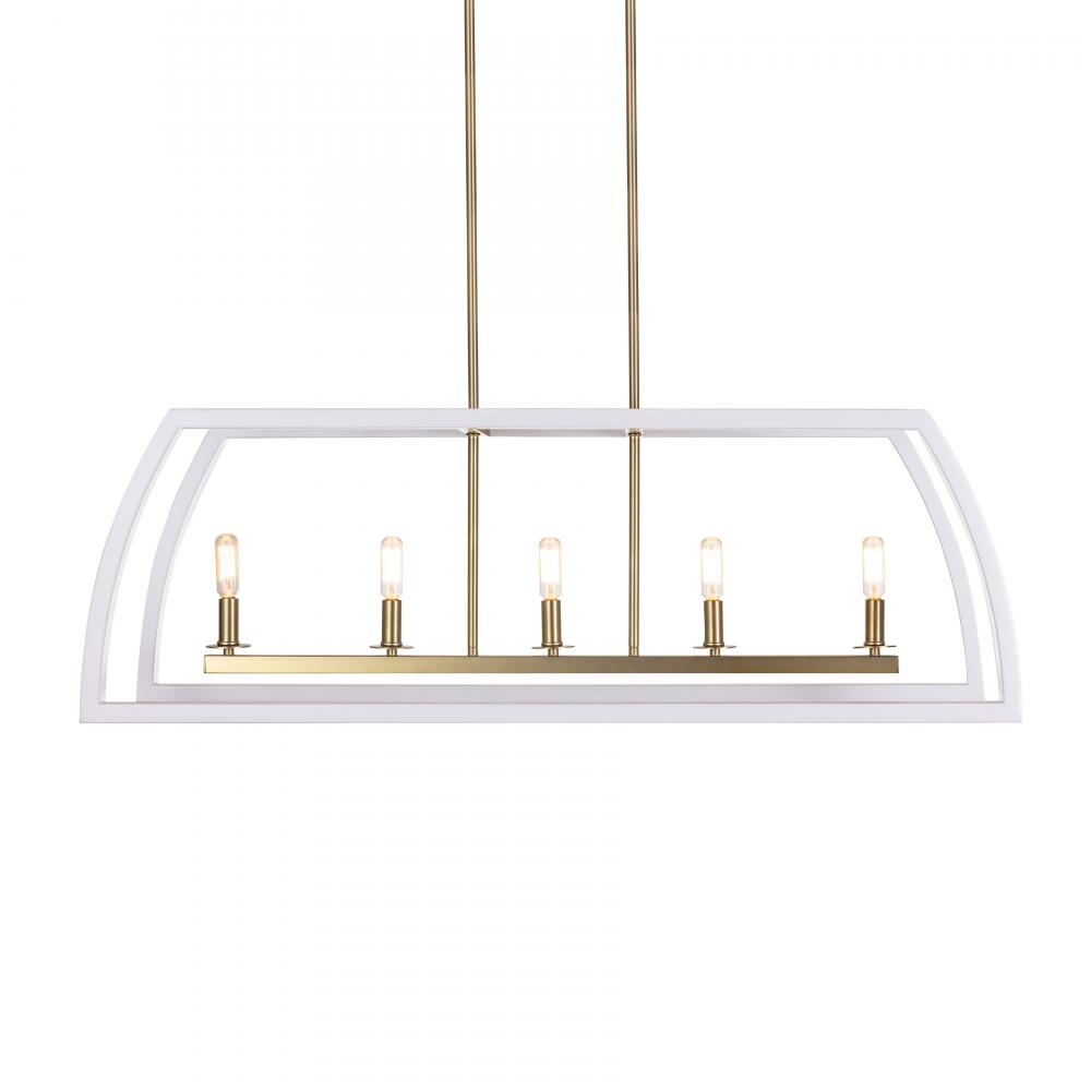 Segments - 5 Light Linear Pendant in Matte White and Soft Gold