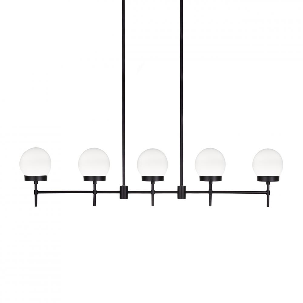 Liberty - 5 Light Linear Pendant in Black with Opal Glass