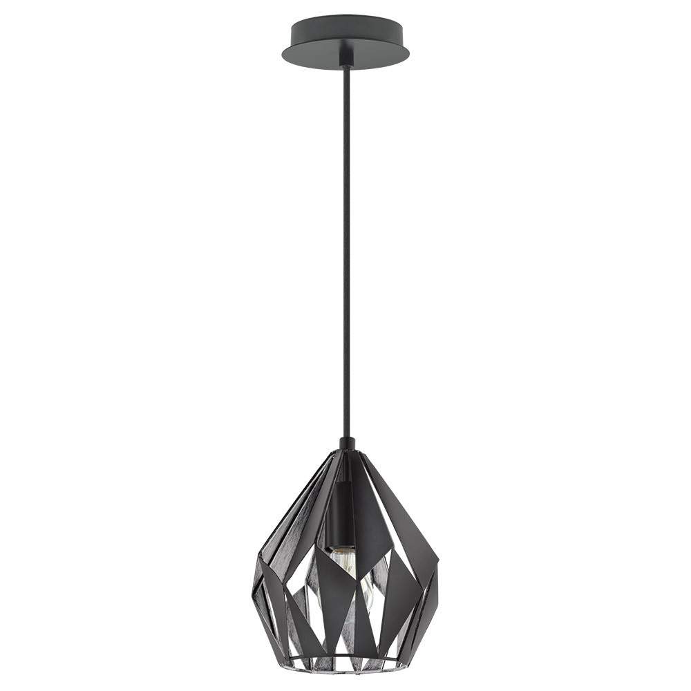 1 LT Pendant w/ Black Finish & Black w/ Silver Interior Geometric Metal Shade