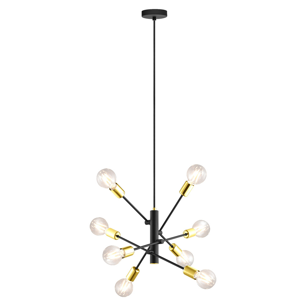 8 Lt Open Bulb Pendant w/ Black Finish & Chrome Sockets