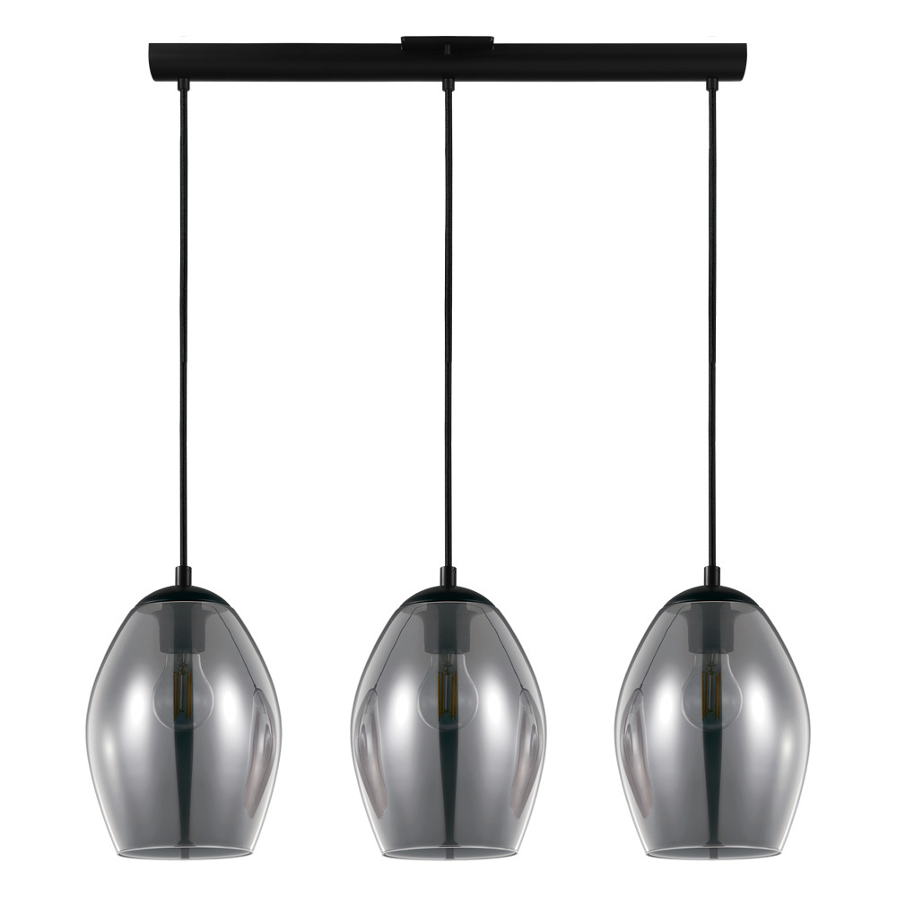 3 LT Pendant w/ Black Finish & Chrome Smoked Glass Shade