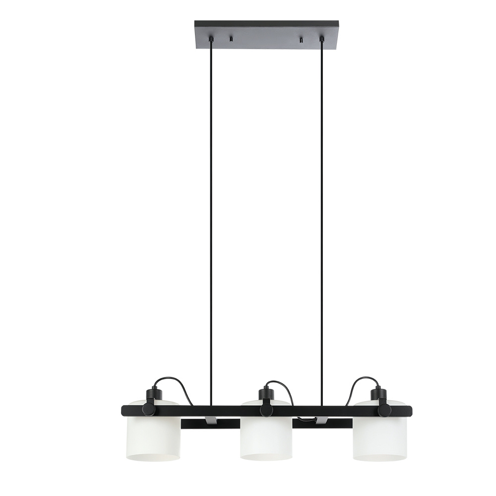 3 LT Linear Pendant w/ a Black Finish & White Cylinder Shaped Glass Shades
