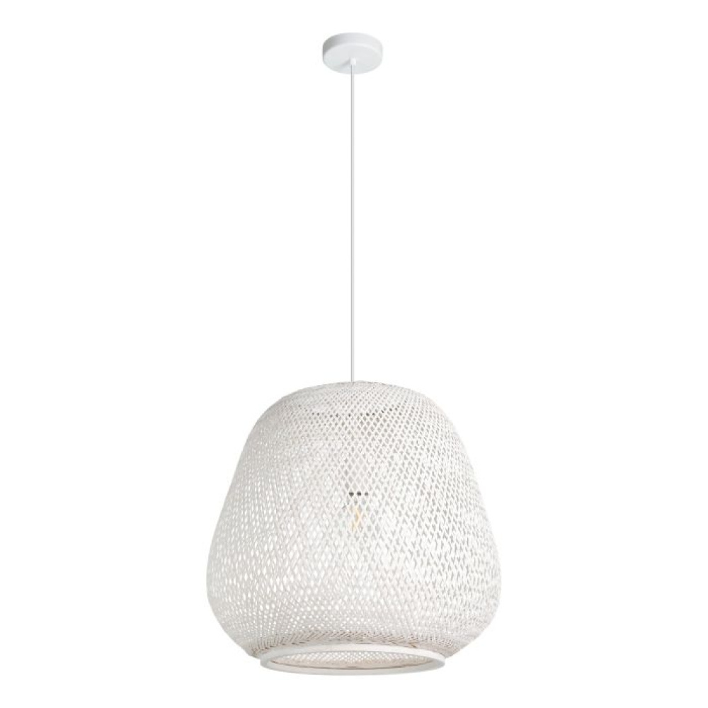 1 LT Pendant w/ White Finish & White Bamboo Shade