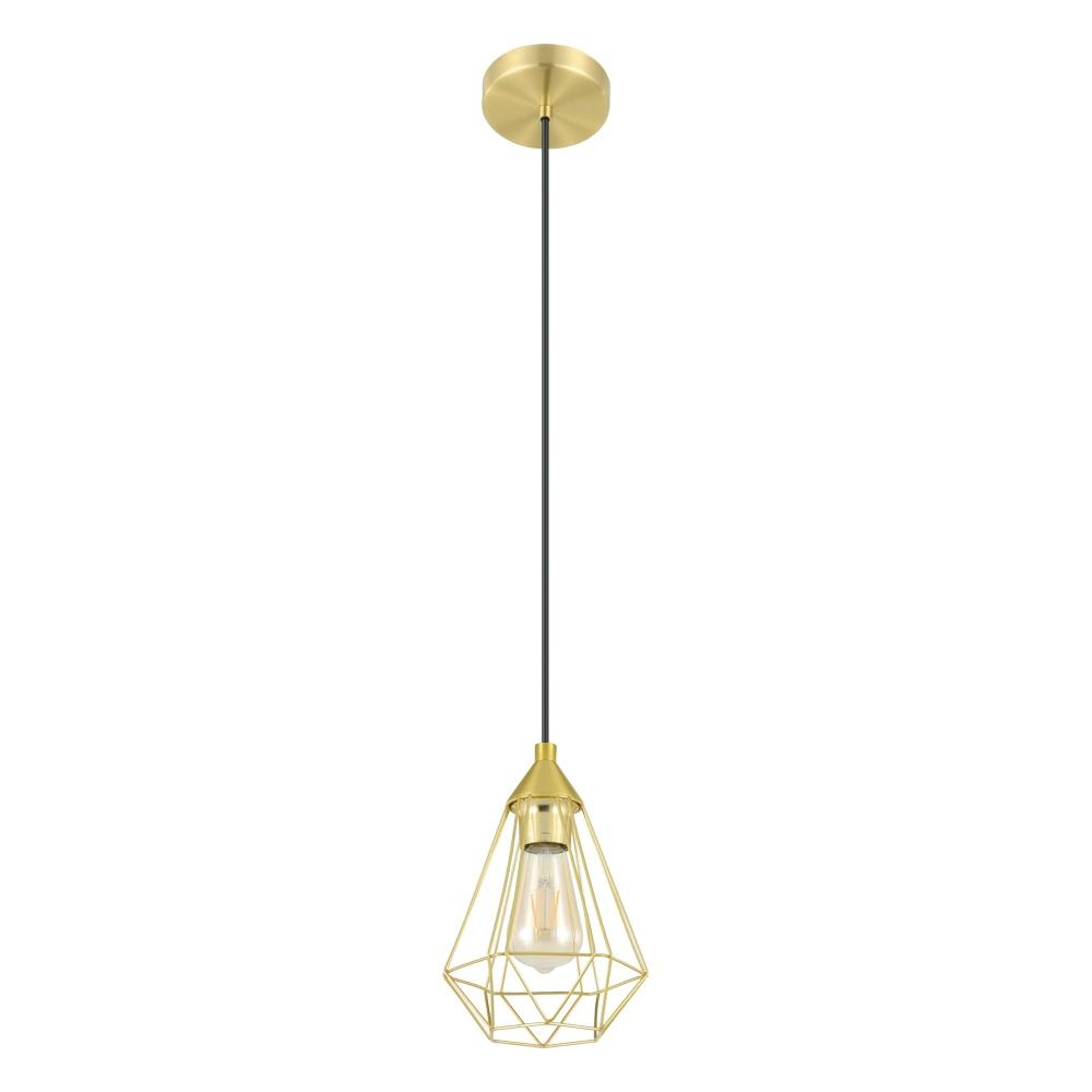 1 LT Open Frame Geometric Mini Pendant w/ Brushed Brass Finish & Black Acccents