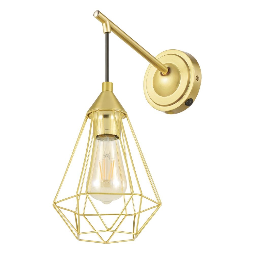1 LT Open Frame Geometric Wall Light w/ Brushed Brass Finish & Black Accents