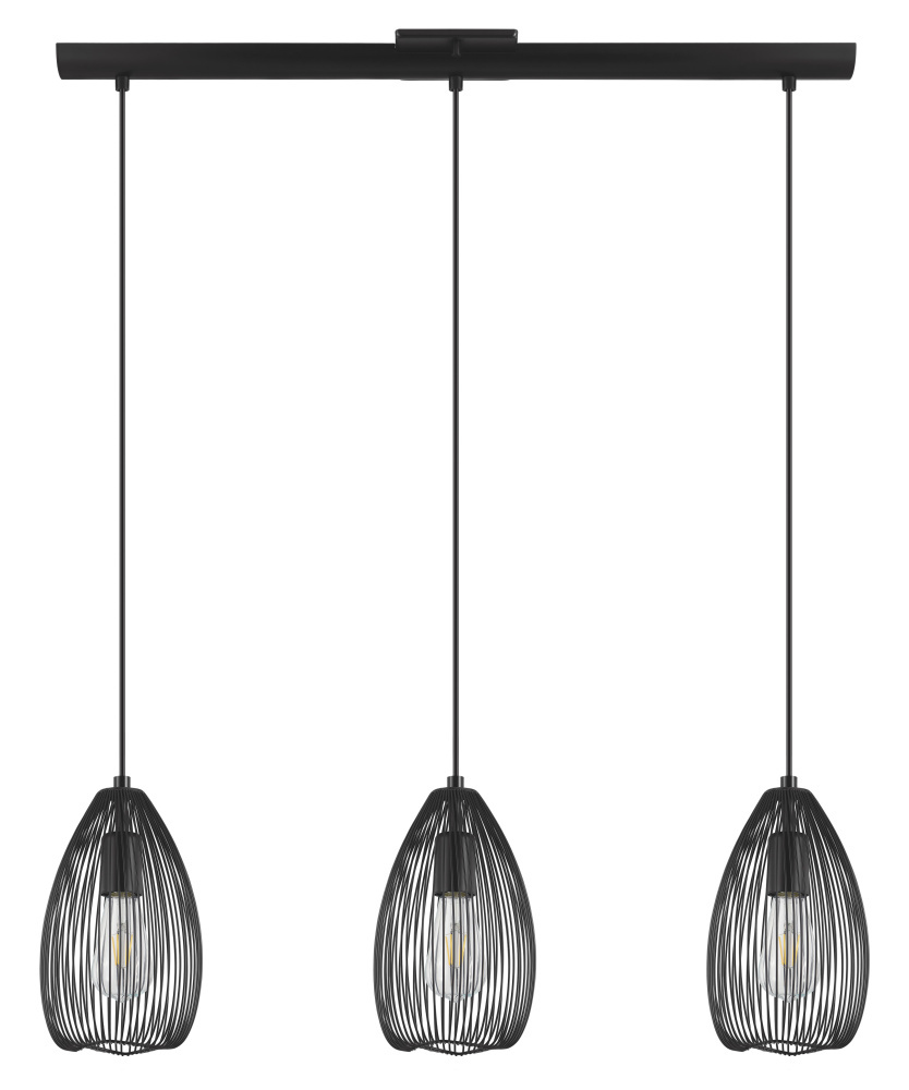 3 LT Linear Pendant w/ Black Finish & Black Metal Shades