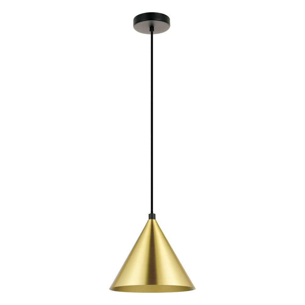 1 LT Mini Pendant w/ Black Finish & Brushed Brass Metal Shade
