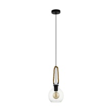 Eglo Canada 43617A - 1 LT Pendant w/ a Black Finish , Brown Roping & Clear Glass Shade