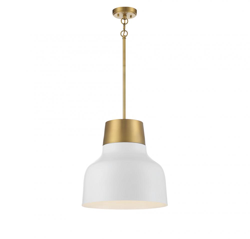 1-Light Pendant in White with Natural Brass